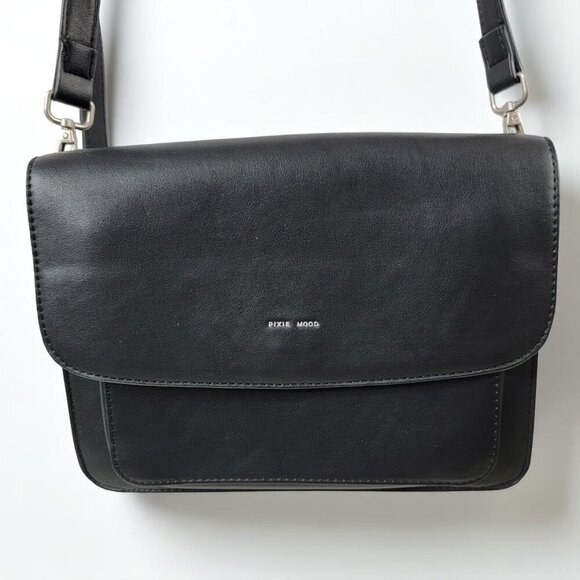 Pixie Mood Black Vegan Leather Crossbody Bag – 10"x8"x3" Minimalist Design - Picture 1 of 15